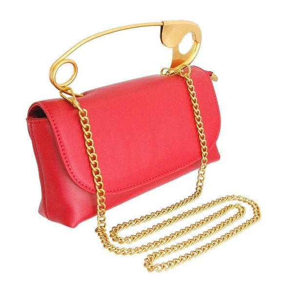BOUTIQUE Handbags - Red safety pin crossbody flap bag with chain handle.
